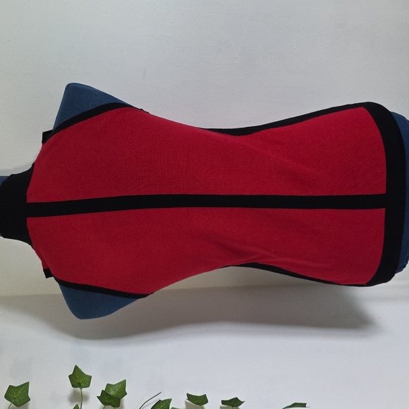 Premose Red and Black Sleeveless Mock Turtleneck Keyhole Soft Sweater - Picture 9 of 9